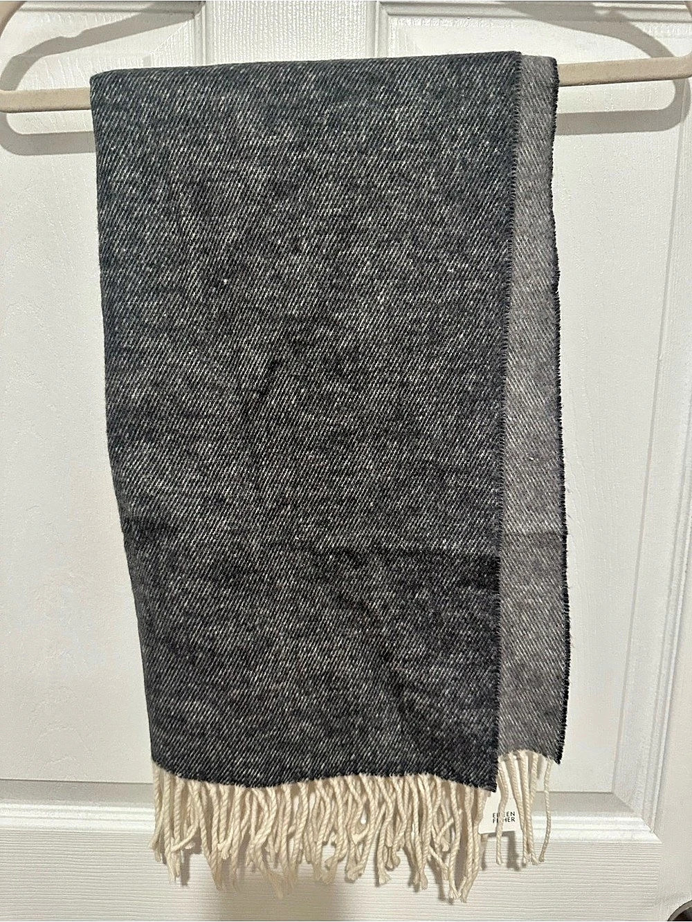 Eileen Fisher Gray & Cream Fringe Scarf NWT